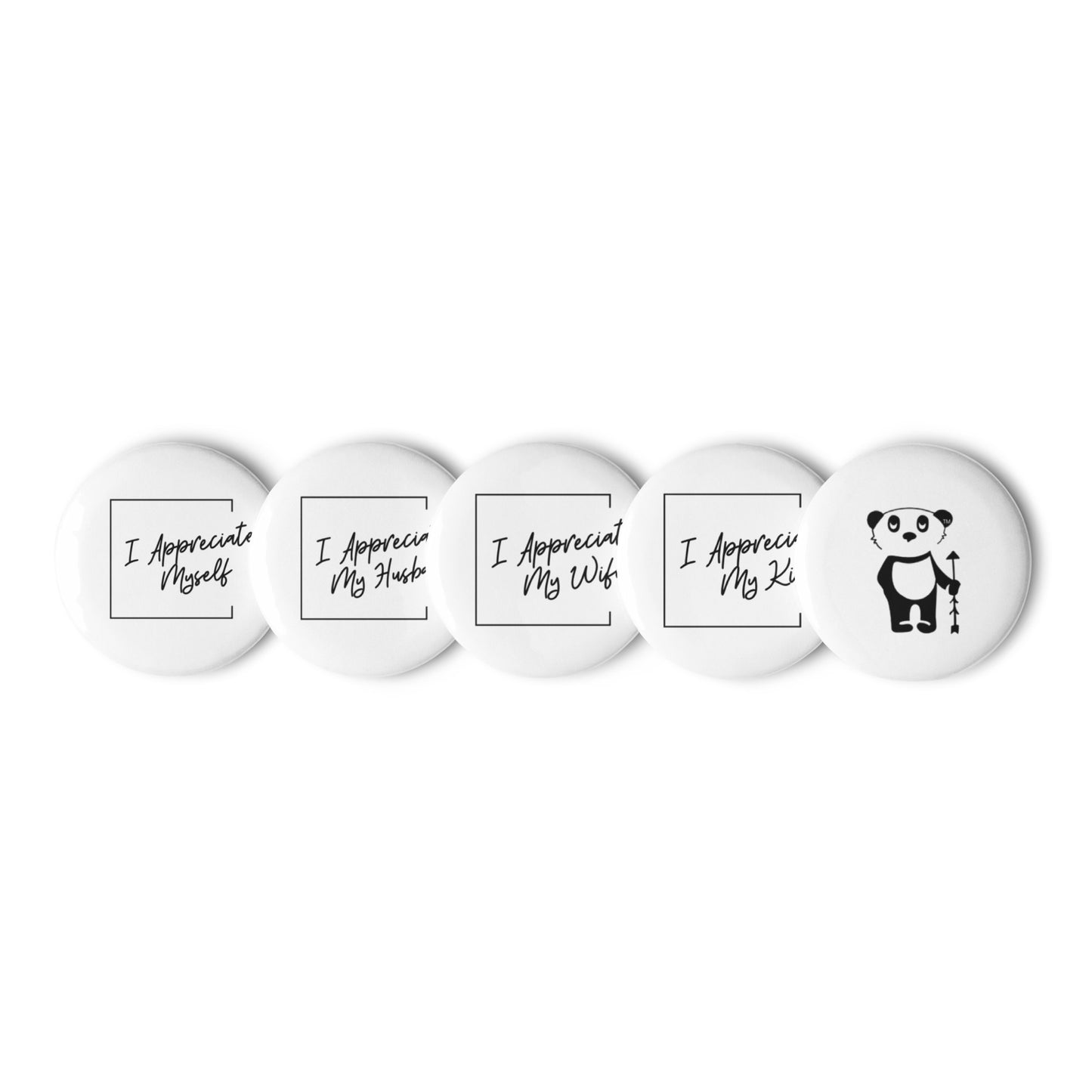 "I Appreciate My Kid" Feels Like Fun® official 1 set of 5 pin buttons for husband-and-wife families with ONE child pin buttons