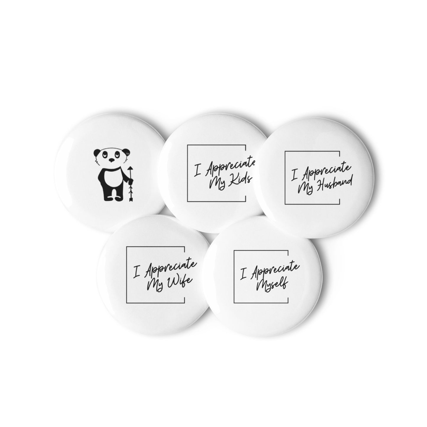 "I Appreciate My Kids" Feels Like Fun® official 1 set of 5 pin buttons for families with multiple children.