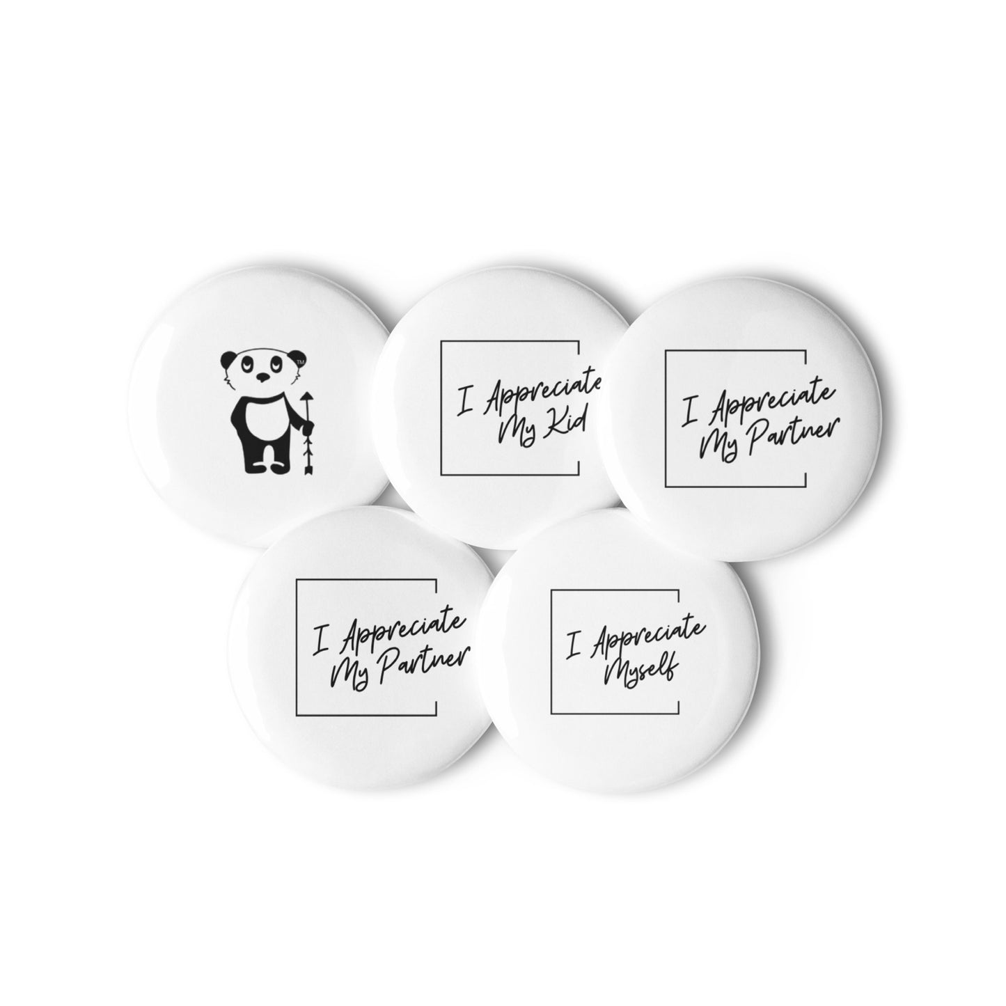 (Partners) "I Appreciate My Kid" Feels Like Fun® official 1 set of 5 pin buttons for families with ONE child pin buttons